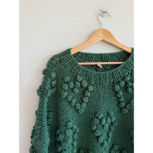 Load image into Gallery viewer, Wishlist Pom Pom Heart Oversized Chunky Knit Pullover Sweater Green S
