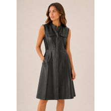Load image into Gallery viewer, BCBGMaxAzria Faux Leather A-Line Sleeveless Shirt Dress Black L
