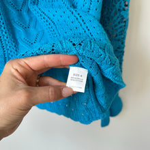 Load image into Gallery viewer, Filly Flair Lace Bell Sleeve Crew Neck Pullover Sweater Blue S
