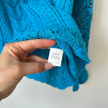 Load image into Gallery viewer, Filly Flair Lace Bell Sleeve Crew Neck Pullover Sweater Blue S
