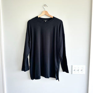 Eileen Fisher Stretch Jersey Knit Crew Neck Long Top Black M