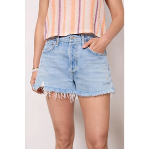 Agolde Parker Distressed Denim High Rise Cut Off Shorts Blue 32