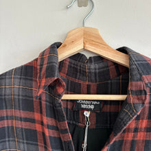 Load image into Gallery viewer, Johnny Was Artemis Velvet Embroidered Back Plaid Button Up Shirt Black Red S NWT
