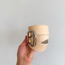 Load image into Gallery viewer, Escada Classic Embossed Pattern Design Leather Silver Buckle Belt Cream 40
