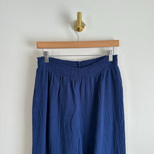 Load image into Gallery viewer, Bobi Beach Coast High Rise Pull On Smocked Waist Cotton Wide Leg Pants Blue L
