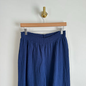 Bobi Beach Coast High Rise Pull On Smocked Waist Cotton Wide Leg Pants Blue L