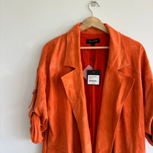 Load image into Gallery viewer, ST. JOHN Silken Suede Slouchy Strap Sleeve Jacket Soft Sienna Orange NWT
