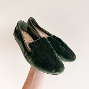 Birdies Heron Velvet Loafers Quilted Insole Flat Shoes Green 7.5