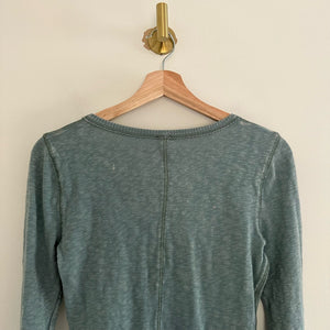 We The Free Chilton Lace-Up Raw Hem Long Sleeve Top Green M