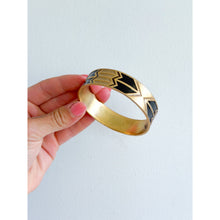 Load image into Gallery viewer, Ettika Gold Tone Black Enamel Geometric Cuff Bangle Bracelet Gold
