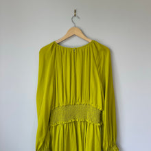 Load image into Gallery viewer, Kate Spade Smocked Silk Georgette Mini Dress Green/Yellow XL NWT
