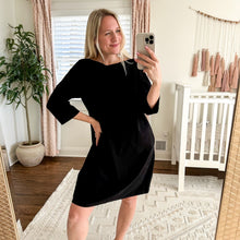 Load image into Gallery viewer, Eileen Fisher Washable Stretch Crepe Shift Dress Black L
