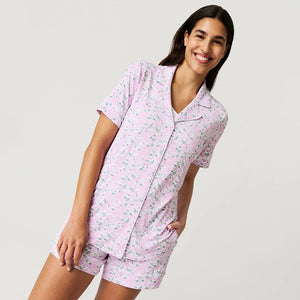 Posh Peanut Annabeth Floral Print Luxe Pajama Shirt Pink L NWT