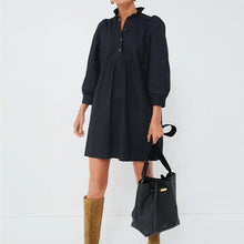 Load image into Gallery viewer, Pomander Place Claiborne 3/4 Sleeve Mini Shirt Dress Black M
