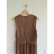 Load image into Gallery viewer, Anthropologie Taylor Metallic Chiffon Sleeveless Ruffles Midi Dress Bronze 8
