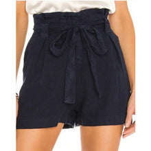 Load image into Gallery viewer, Magaschoni Linen High Rise Paperbag Shorts Black S
