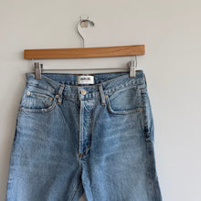 Load image into Gallery viewer, Agolde Jamie Button-Fly Denim High Rise Distressed Straight Jeans Blue 25
