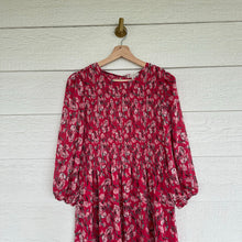 Load image into Gallery viewer, Eliane Rose Floral Print Smocked Long Sleeve Dress Red M
