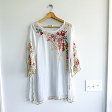 Load image into Gallery viewer, Johnny Was Floral Embroidered Eyelet Sheer Side Slits Tunic Top White M
