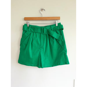 Verdusa Belted Pleated Front High Rise Casual Shorts Green L NWT