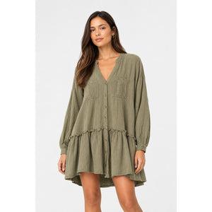 Anthropologie Maeve Katie Gauze Cotton V-Neck Long Sleeve Tunic Dress Green 4