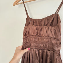 Load image into Gallery viewer, Abercrombie &amp; Fitch Smocked Bodice Satin Maxi Dress Brown XS
