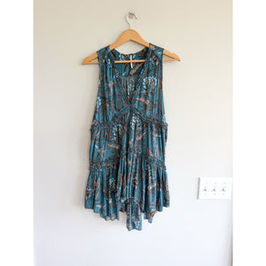 Free People Purple Haze Ruffles V-Neck Tiered Tunic Teal S