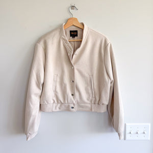 Truth by Republic Faux Leather Snap Front Cropped Bomber Jacket Cream M