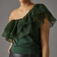 Load image into Gallery viewer, Anthropologie Sunday in Brooklyn One Ruffle Off Shoulder Crop Top Green M
