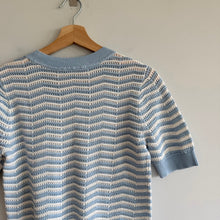 Load image into Gallery viewer, LOFT Short Sleeve Sweater Top Blue White Stripe XS NWT
