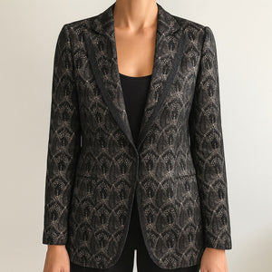 Missoni Silk Blend Single-Breasted Notch Lapel Lace Overlay Blazer Black 46