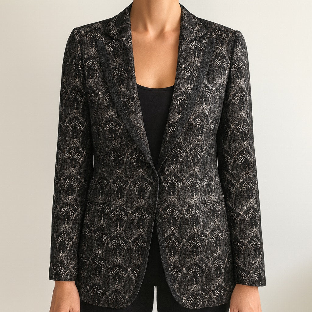 Missoni Silk Blend Single-Breasted Notch Lapel Lace Overlay Blazer Black 46