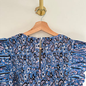 Cleobella Autumn Paisley Print Flutter Sleeve Smocked Midi Dress Blue L