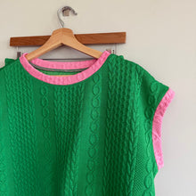 Load image into Gallery viewer, Cable-Knit Embossed Cap Sleeve Top Drawcord Shorts Lounge Set Green L
