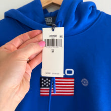 Load image into Gallery viewer, Polo Ralph Lauren USA American Flag Patch Fleece Hoodie Sweatshirt Royal Blue M
