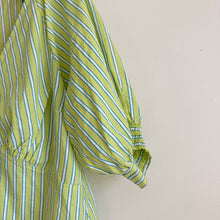 Load image into Gallery viewer, Sanctuary V-Neck Striped Puff 3/4 Sleeve Poplin Blouse Green L
