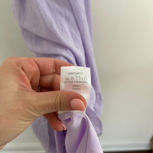 &Merci Tiered Smocked Short Sleeve  Square Neck Midi Dress Purple S
