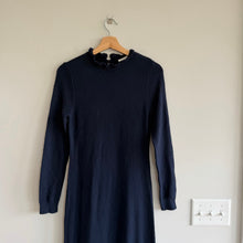 Load image into Gallery viewer, Treasure &amp; Bond Ruffle Hem Long Sleeve Knit Sweater Dress Navy Blue S NWT

