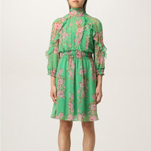 Load image into Gallery viewer, Pinko Accumoli Abito Chiffon Floral Ruffle 3/4 Sleeve Dress Green 10
