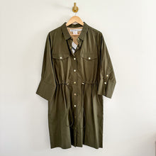 Load image into Gallery viewer, Gretchen Scott Snappy 3/4 Sleeve Collared Shirt Dress Olive Green L
