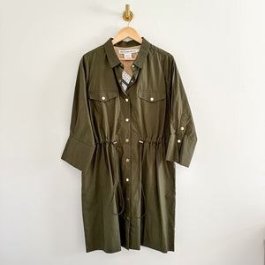 Gretchen Scott Snappy 3/4 Sleeve Collared Shirt Dress Olive Green L