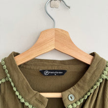 Load image into Gallery viewer, Prettygarden Button Front Puff Sleeve Cotton Casual Blouse Green S
