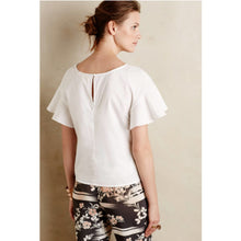 Load image into Gallery viewer, Anthropologie Maeve Ruffled Sleeve Poplin Round Neck Blouse White 10
