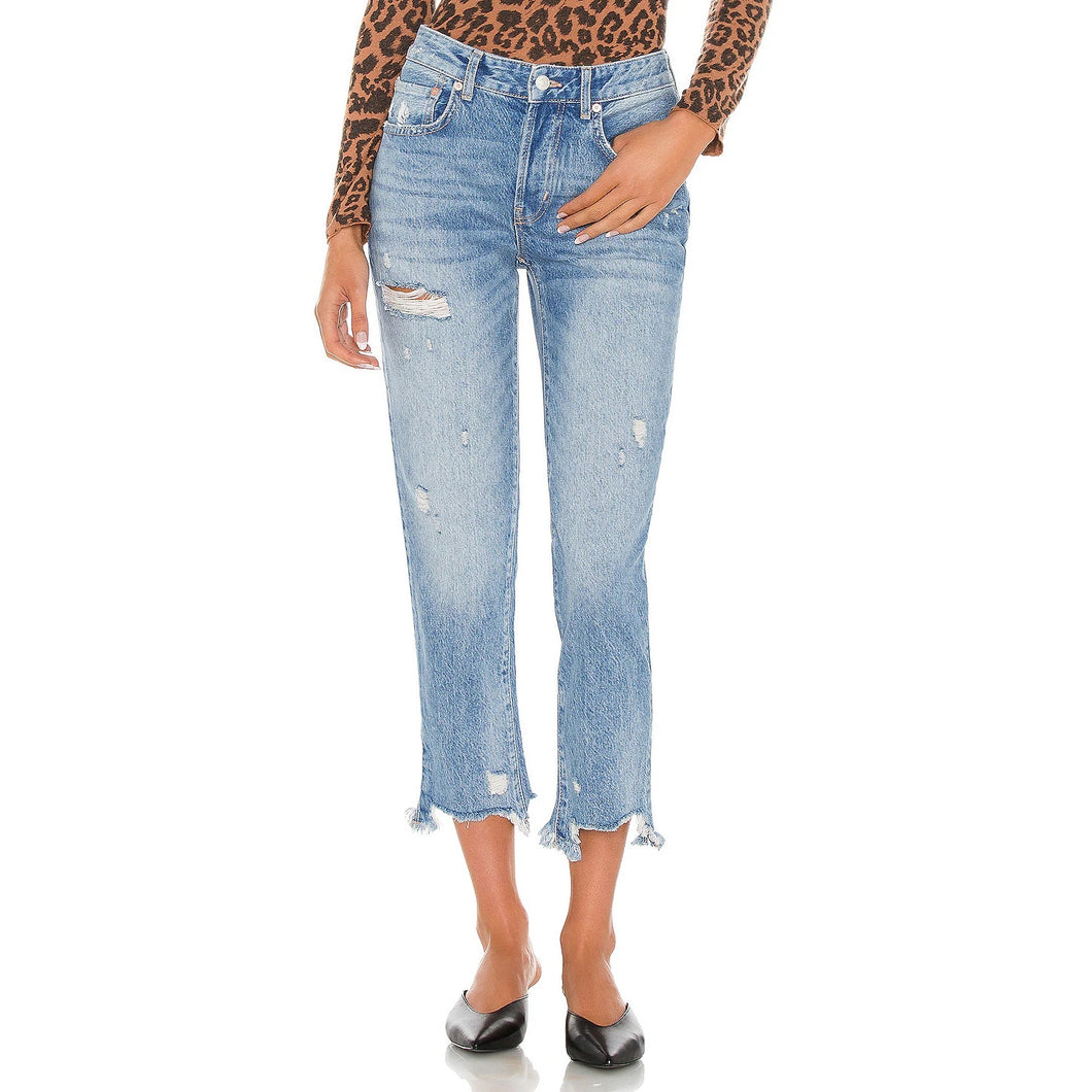 We The Free Good Times Relaxed Distressed Cropped Jeans Blue 25