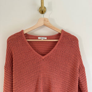 Madewell Breezeway Open-Knit V-Neck Pullover Sweater Pink XXS