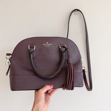 Load image into Gallery viewer, Kate Spade Pebbled Leather McCall Street Carli Doom Satchel with Tassel Plum
