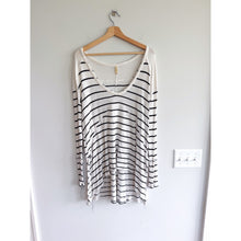 Load image into Gallery viewer, Free People Sunset Park Oversized Thermal Waffle Knit Top  White Black M
