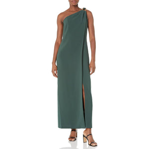 Shoshanna Margo Hunter Midnight Crepe Front Slit Maxi Dress Green 4