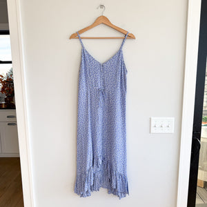 Rails Frida Floral Sleeveless Ruffle Hem Midi Dress Periwinkle Blue M