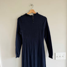 Load image into Gallery viewer, Treasure &amp; Bond Ruffle Hem Long Sleeve Knit Sweater Dress Navy Blue S NWT
